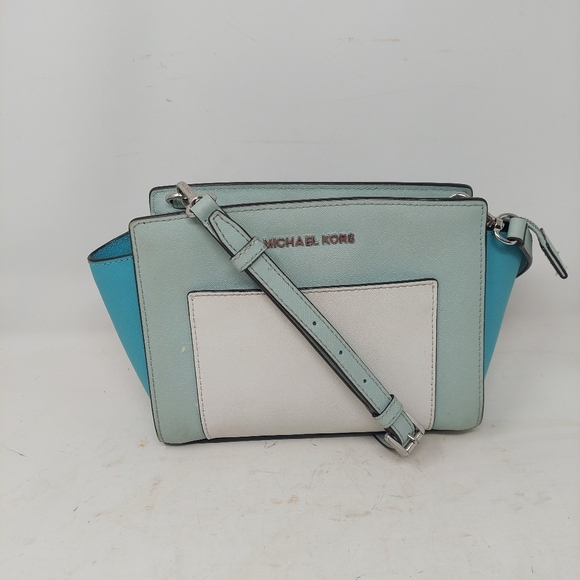 Michael Kors Blue White Colorblock Selma Crossbody Bag Preppy Minimalist Handbag - Picture 1 of 14